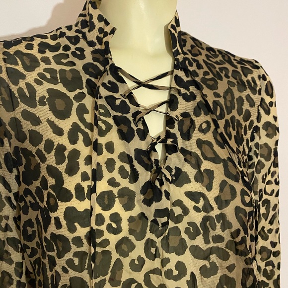 Silk Leopard Print Lace Up Blouse - Picture 3 of 4